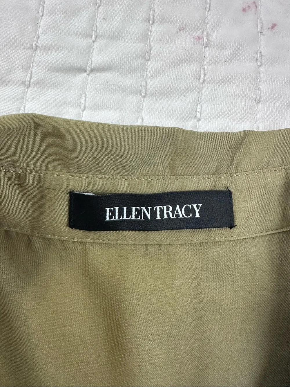 Ellen Tracy 100% Cotton Green Olive  Dress with Pleated Midi Skirt Gold Button